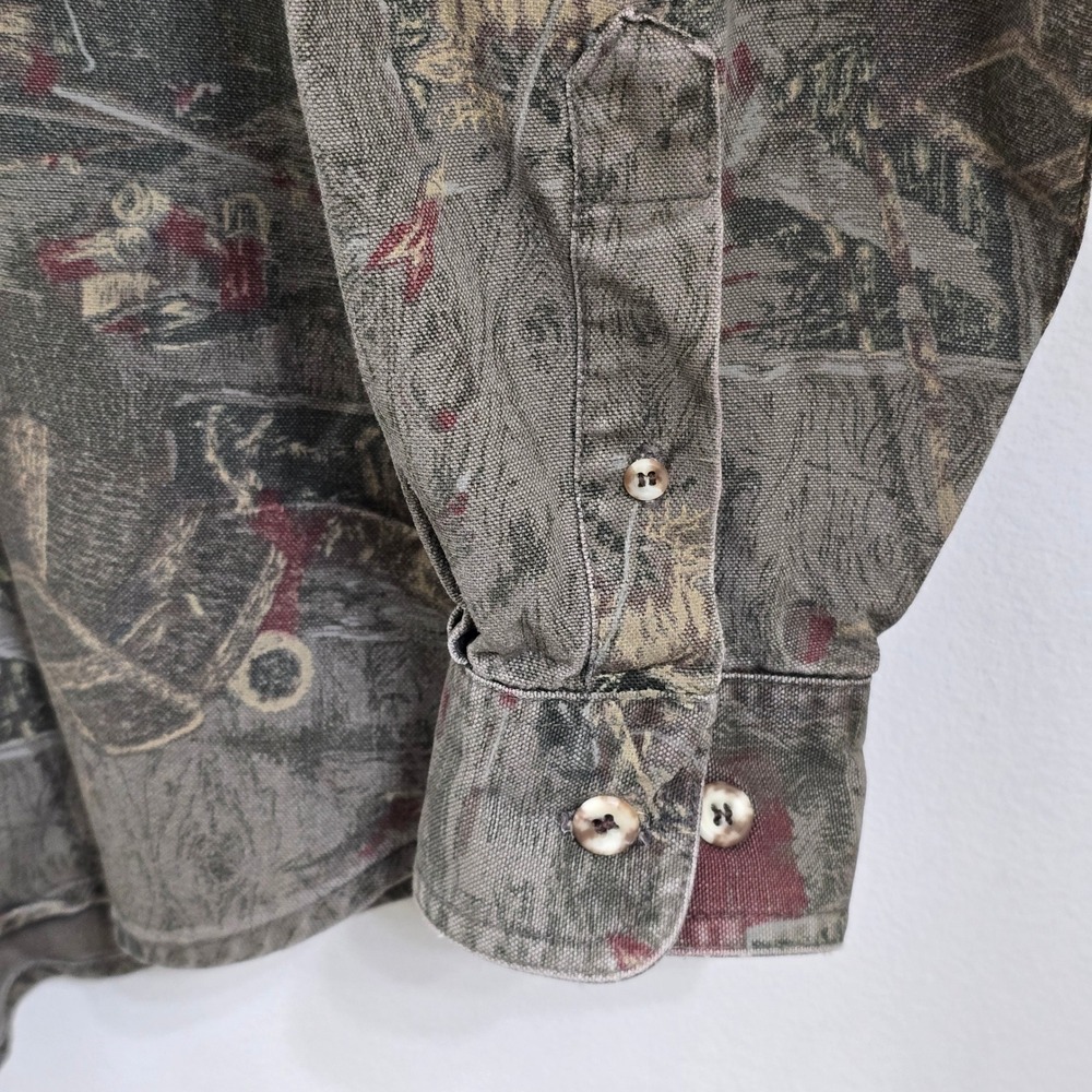 Vintage Eddie Bauer Elkborn Canvas Shirt Mens XL Tall Green Brown Hunting Sport - Picture 4 of 6